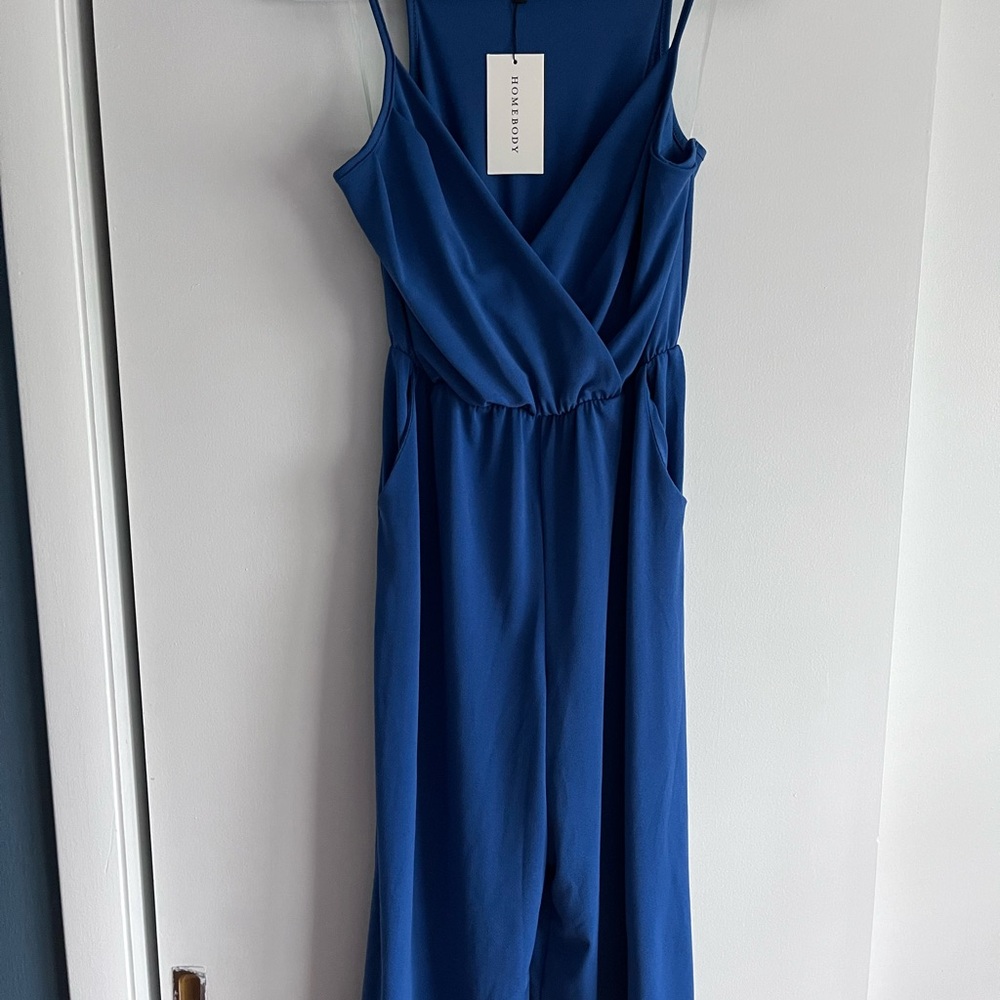 Blue Sleeveless Wrap Jumpsuit
